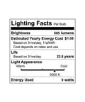 Lighting facts for 65W Equivalent Dimmable BR30 LED Light Bulb, 685 Lumens, 5000K Daylight, 9W Low Power