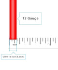 Close-up of red wire with ruler showing 12 Gauge thickness and 0.18 inch diameter from 12 Gauge Silicone Wire Kit With Seven Color Options Each 25 Feet Of Ultra Flexible 12 AWG Stranded Tinned Copper Wire For Electronics RC Rigs Drones And DIY Builds.