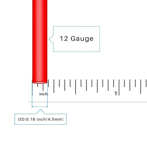 12 Gauge Silicone Wire Kit With 10 Colors, 25 Ft Each, showing red wire diameter measurement