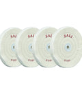 4 Pack 6 Inch Premium White Cotton Buffing Wheels For Bench Grinder 50 Ply Polishing Pads displayed together.