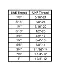 Table of SAE and UNF thread sizes for Two Pack Brass Pipe Fitting 5/8 SAE Male And 3/8 SAE Female Flare Tube Adapter HVAC