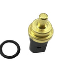 DEVMO coolant temperature sensor with brass body and black plastic base; includes 1 sensor and 1 rubber O-ring.