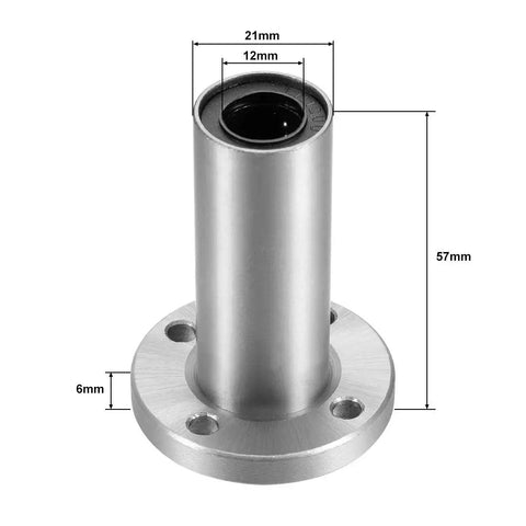 Premium 12Mm Linear Ball Bearings 4 Pack Round Flange, detailed view showing 12mm bore and 57mm length.