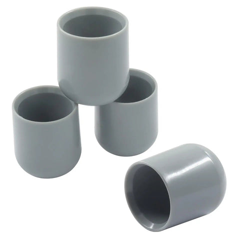 Keep It Chill And Quiet By Adding Durable Gray Plastic Chair Leg Caps To Your Folding Chairs And Dining Sets Smooth 7/8 Inch furniture bumpers shown.