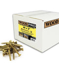 Pile of screws in front of box labeled for All Purpose Wood Construction Screws 8x2 Inch Torx T20 Star Drive Type 17 Point 3500 Count