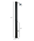 7Ft Outdoor Solar Heated Shower With 360 Degree Rotating Head, Foot Shower Faucet, Temperature And Pressure Control, Freestanding 9.2 Gallon Tank For Backyard Pool And Garden, side view with size measurements.