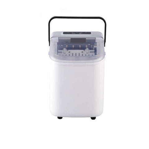 Compact Countertop Ice Maker Cranks Out Fresh Bullet Ice In Record Time with digital controls and integrated handle.