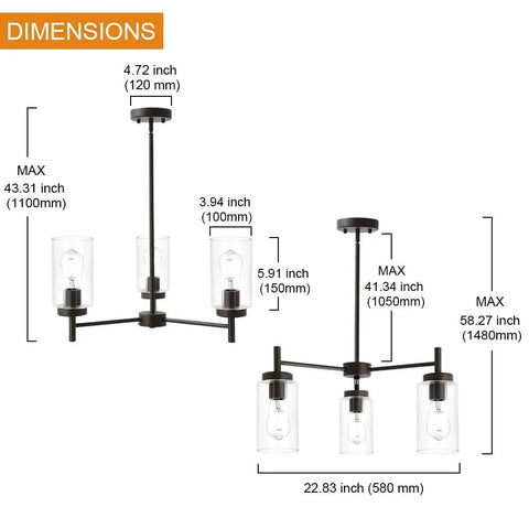 Dimensions of Dope Contemporary 3 Light Chandeliers With Rustic Clear Glass Shades Pendant Lighting in Oil Rubbed Bronze