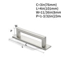 Image showing a 5 Pack 3 Inch Hole Center Brushed Satin Nickel Cabinet Pull with backplate, highlighting dimensions and robust design.