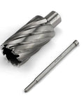 Heavy Duty High Speed Steel Annular Cutter With Weldon Shank Precision Hole Saw For Magnetic Drills And Mill Tools 3/4 Shank 1-7/16 Cut Dia 2 Inch Depth Makes Quick Work Of Steel, showing cutter and shank.