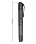 Brake fluid tester handheld with 5 LED indicators, black plastic body and belt clip, front view