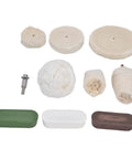 Hardcore 10 Piece Cotton Flannel Buffing Wheel Kit Includes Heavy Duty Wax Rod for cleaning and polishing tasks.