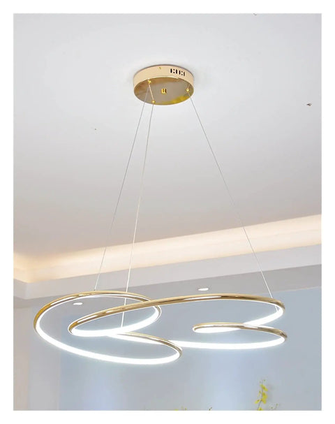 Modern LED Pendant Light for Kitchen Office Suspension Hanging LED Pendant Lamp, Gold color, Dia55cmxH100cm, minimalist design.