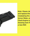 Mass Air Flow Sensor Easy Drop In Replacement For Nissan Altima 2.5L 2013 To 2015, Sentra 1.8L 2013 To 2015, black sensor on yellow background