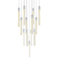 Modern 13 Light Crystal And Metal Pendant Ceiling Fixture In Sleek Chrome Finish For Fresh Home Vibes And Dope Indoor Ambiance Slick Living Room Chandelier Decor, clear crystal tubes hanging.