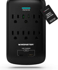 Front view of Beefy 6 Outlet Surge Protector Wall Tap With USB A And USB C Ports, 1,200 Joules Of Safe Power, Fireproof MOV, ETL Listed.