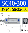 Diagram of SC Series Beefy Long Stroke Air Cylinder 1.5 Inch Bore 12 Inch Stroke Magnetic Double Acting Aluminum Pneumatic Cylinder PT1/4 Port