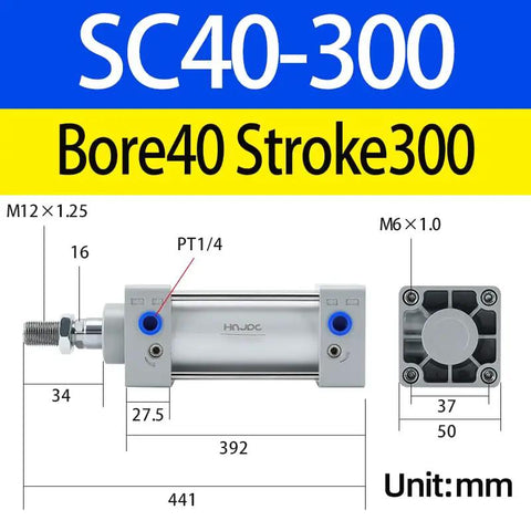 Diagram of SC Series Beefy Long Stroke Air Cylinder 1.5 Inch Bore 12 Inch Stroke Magnetic Double Acting Aluminum Pneumatic Cylinder PT1/4 Port