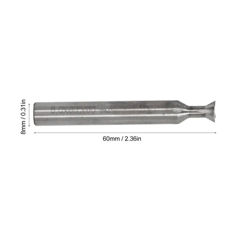Tough As Nails Heavy Duty Four Flute Dovetail Bit Cutter End Mill Featuring Cemented Carbide Straight Shank, 60mm long, 8mm wide.
