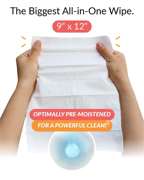 Person holding XL Pro Grade Electronics Cleaning Wipe For TV Monitor And Laptop 9 By 12 Inch Pre Moistened Cloth With 70 Percent Isopropyl Alcohol.