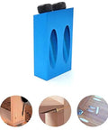 Pocket Hole Jig Kit 14 Piece Set With 15 Degree Dowel Drill, 6/8/10mm Drive Adapters, blue carpenters locator jig displayed