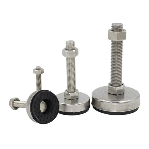 Stainless Steel 85mm Adjustable Leveling Feet With M16 Threaded Shaft, Heavy-Duty Rubber Damping Pad For Industrial Machinery