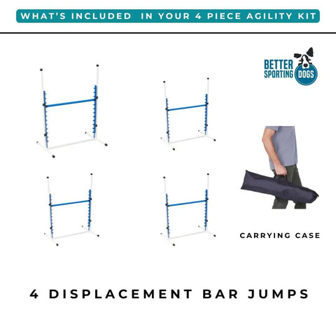 4 Pack Adjustable Dog Agility Bar Jumps With Cup Strips For Backyard Training and Competition includes carrying case
