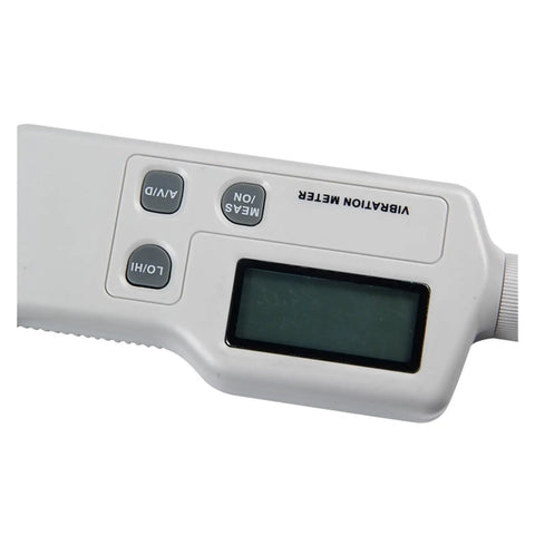 Portable Vibration Meter AS63A Vibrometer For Acceleration Displacement And Velocity Measurements With Clear LCD Handheld Vibration Analyzer Built For Industrial Diagnostics And Machinery Maintenance, gray plastic body with buttons
