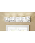 Slick Chrome 24 Watt Integrated LED Bathroom Vanity Light With Clear Cube Glass Diffuser above a mirror