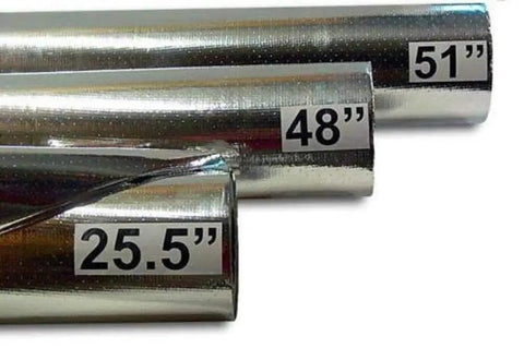 Premium Radiant Barrier Insulation Foil Roll Covers 1000 Square Feet Four Feet Wide showing various roll widths 25.5", 48", 51".