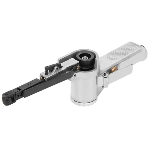 10mm Pneumatic Belt Sander With High Speed 16000 RPM Air Grinding Polisher Tool showing metal design and adjustable sanding arm.