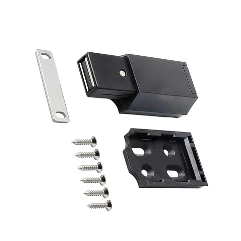 Push To Open Cabinet And Drawer Latches Multipurpose Hardware Accessory shown with screws and mounting plate