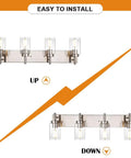 Vanity Bathroom Light Fixture In Brushed Nickel, 3 Light Modern Wall Sconce With Clear Glass Shades, Easy Install Up or Down