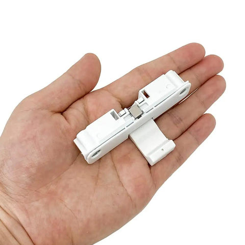 Washer Lid Latch Lock Strike Replacement Part For Front And Top Load Washers in hand, white plastic direct-fit replacement