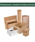 Various folding boxes including large and small sizes for complete overlap, used with Smooth Shooting Pneumatic Cartoning Stapler Driving RR1 Series Staples With 5/8 Or 3/4 Inch Legs For Locking Down Folding Boxes With Zero Fuss Heavy Carry Performance.
