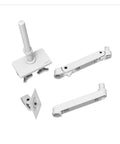 Rock Solid High Pole Desktop Monitor Stand With Heavy Gauge Aluminum Robotic Lifting Arm components including pole, clamps, and arms.