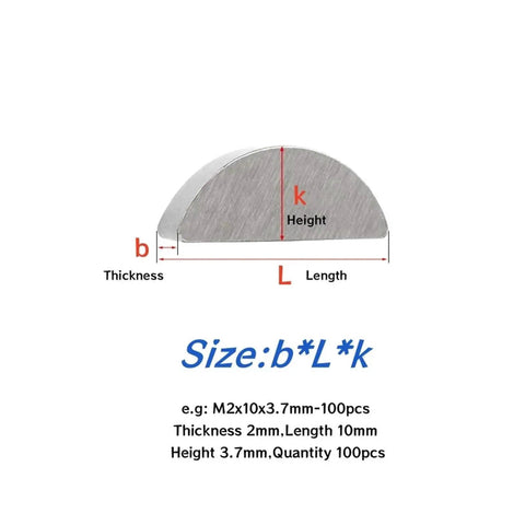 Heavy Duty Carbon Steel Woodruff Keys High Torque Build Precision Fit Keyways No Slip Secure Shaft Hub Power Transfer Rust Proof Resistant Ideal For Shop Jobs Daily Use Crews Wanting Quality Tools That Stay Solid Without Breaking Fast On Site, M2x10x3.7mm