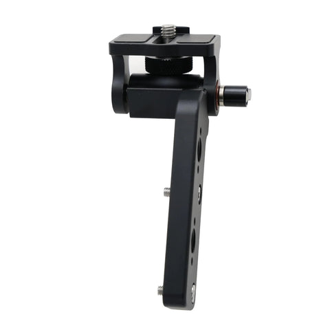 HangTon monitor bracket mount, black metal, side view; 1/4 3/8 M4 screw threads for SmallHD/Vaxis on Tilta Nucleus‑M
