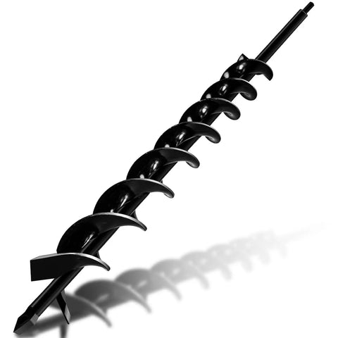 Beefed-Up Heavy Duty 23 Inch Post Hole Auger Drill Bit With Two Sharp Thickened Blades, 8-Spiral Flights, Manganese Steel, Black
