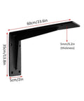 Heavy Duty Wall Mount Floating Shelf Brackets Right Angle Corner Iron L Brackets Rust Resistant Finish Built Like A Tank For TVs And Vanities Boss Level Stability Holds Up To Six Hundred Sixty One Pounds Set Of Two Measures 60cm by 35cm.