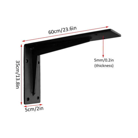 Heavy Duty Wall Mount Floating Shelf Brackets Right Angle Corner Iron L Brackets Rust Resistant Finish Built Like A Tank For TVs And Vanities Boss Level Stability Holds Up To Six Hundred Sixty One Pounds Set Of Two Measures 60cm by 35cm.