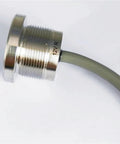 Side view of a 22mm Stainless Steel IP68 Waterproof Large Ring Illuminated Piezo Switch Red 24V Momentary 10NO With 1M Cable.
