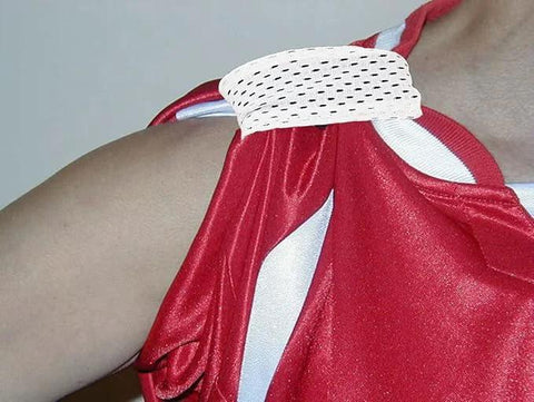 Eight Pcs Jersey Sleeve Bands For Sports Shirts, Breathable Mesh Sleeve Holders With Hook And Loop Fasteners on a red sports shirt