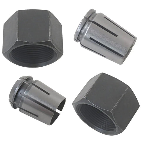 Upgraded Dual Size Collet Kit With 1/2 Inch And 1/4 Inch Collets For Dewalt DW618B3 And MRC23EVSK, metal collets displayed