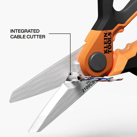 Stainless Steel Electrician Scissors With Serrated Blade And Built In Data Cable Stripper 7 Inch Pro Grade Heavy Duty Wire Shears