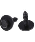 Pro Grade 10 Piece Badass Heavy Duty Self Tapping Screws Featuring Captive Loose Washers And Snappy 8Mm Hex Head Bolts For Wood And Steel At 4.8X19 Mm Lengths Coated In Sleek Matte Black, showing two black hex head screws with washers.