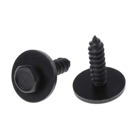Pro Grade 10 Piece Badass Heavy Duty Self Tapping Screws Featuring Captive Loose Washers And Snappy 8Mm Hex Head Bolts For Wood And Steel At 4.8X19 Mm Lengths Coated In Sleek Matte Black, showing two black hex head screws with washers.