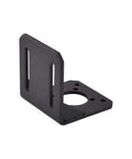 Stepper motor mounting bracket, black alloy steel, ST-M1, NEMA 17 compatible, right-angle mount