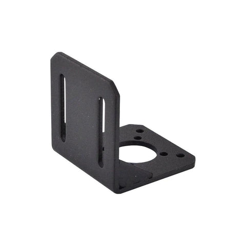 Stepper motor mounting bracket, black alloy steel, ST-M1, NEMA 17 compatible, right-angle mount