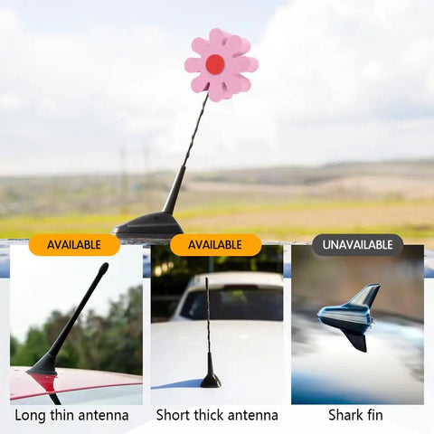 Pink Daisy Car Antenna Topper Totally Cute Aerial Ball Roof Ornament for Women and Men on a long thin antenna